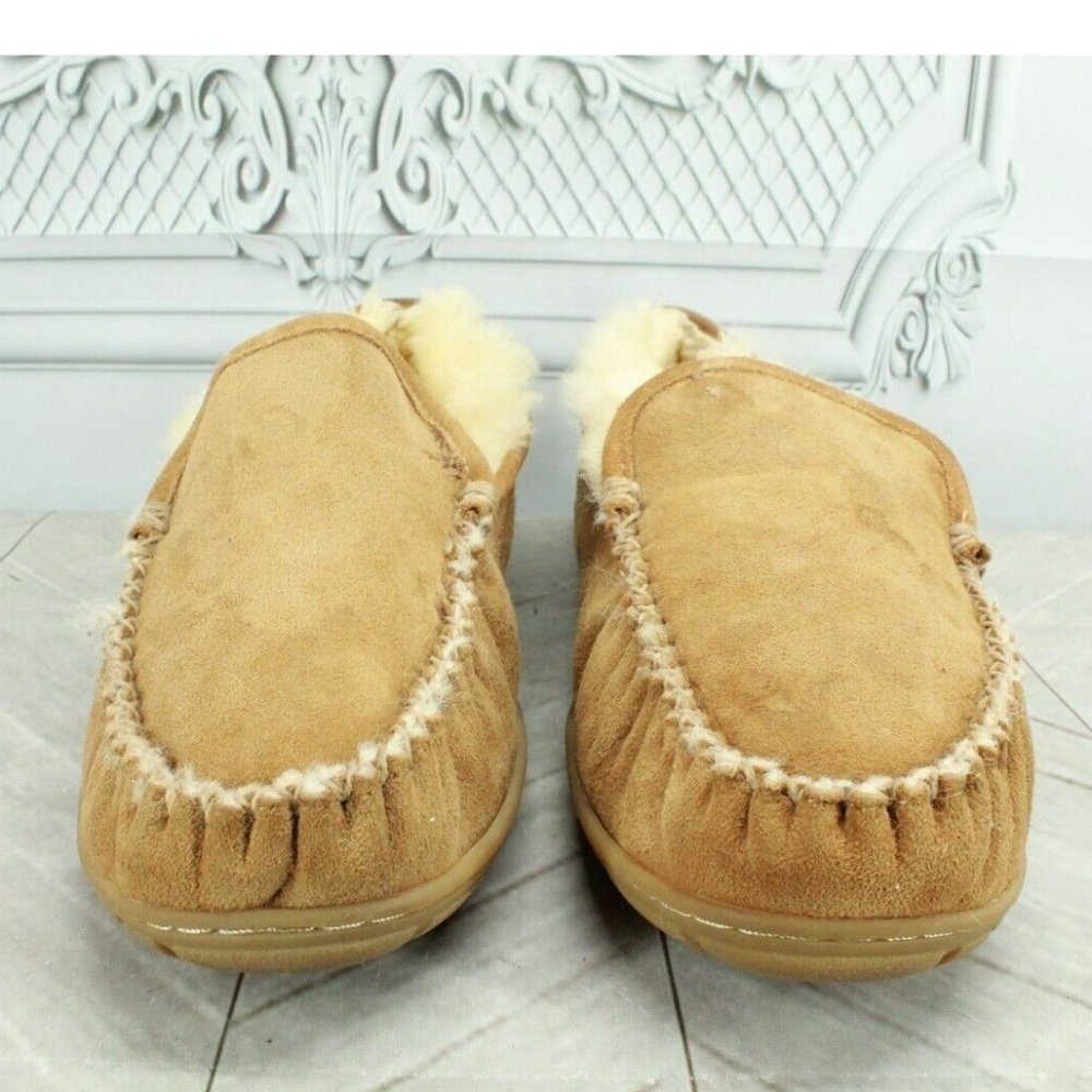 LL Bean Brown Suede Wicked Good Shearling Lined Moccasin Slippers 12 M - Picture 4 of 10